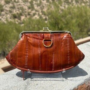 LEE SANDS Cognac Brown Eel Skin Small Clutch PURSE